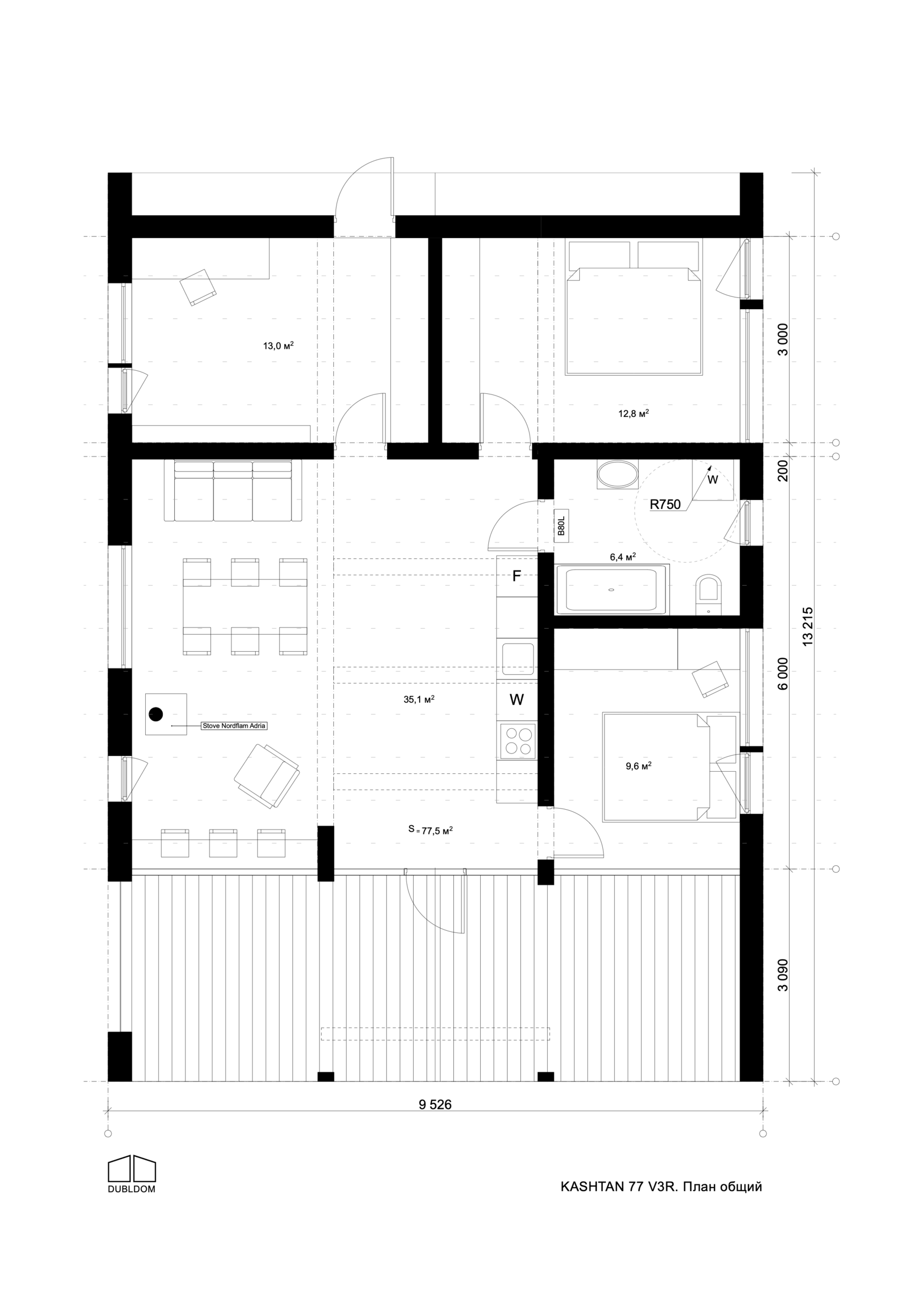 Dream House open-plan living and dining area with fireplace